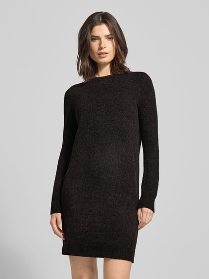 VERO MODA Fließendes Strickkleid mit langen Ärmeln Modell 'DOFFY' Dunkelbraun Melange 4