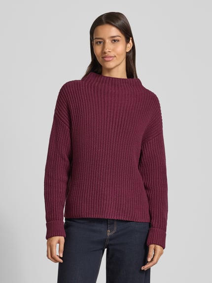 Selected Sweter z dzianiny o kroju regular fit z mieszanki bawełny model ‘SELMA’ Śliwkowy 4