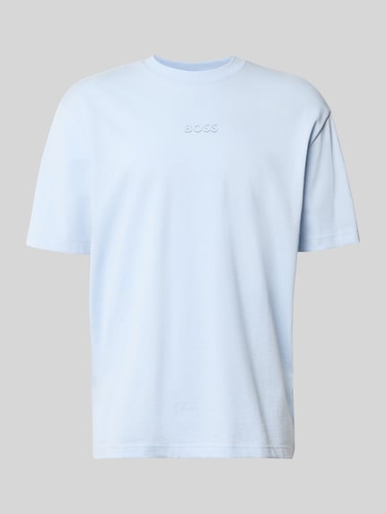 Produktfoto, Regular Fit T-Shirt aus reiner Baumwolle Modell 'TEE 10' von BOSS Green in hellblau, unifarben, kurzarm, Rundhals, Label-Applikation.