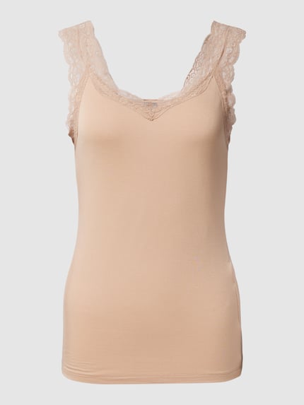 PIECES Slim Fit Tank Top aus Viskose-Mix Modell 'BARBERA LACE' Taupe 2
