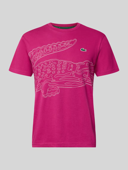 Produktfoto, intensywnie różowe Regular Fit Sport-T-Shirt aus Baumwoll-Mix von Lacoste, duży nadruk krokodyla, gładka faktura, Herren sport t-shirt von Lacoste Sport