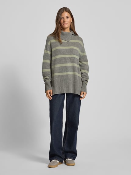 Christian Berg Woman Regular Fit Strickpullover aus reiner Wolle Mittelgrau Melange 1