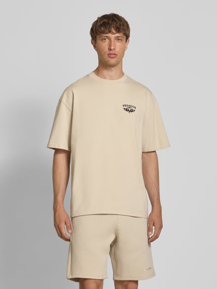 PEGADOR Oversized T-shirt met labelstitching, model 'Hamker' Beige - 5