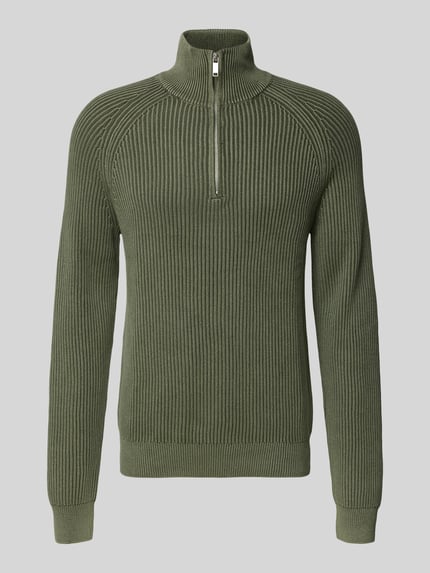 MCNEAL Regular Fit Troyer mit gerippten Abschlüssen Oliv 2