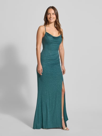 Jake*s Cocktail Abendkleid mit Gehschlitz und rückseitiger Schnürung Dunkelgruen 1
