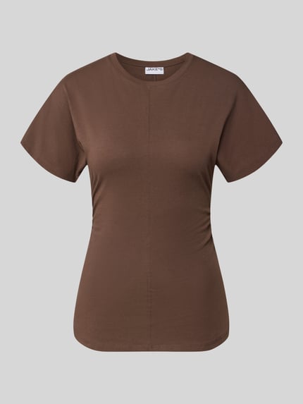 Produktfoto, T-Shirt aus Baumwolle mit Rundhalsausschnitt von Jake*s Casual, brązowy, krój slim fit, szew działowy, długość tyłu 61 cm w rozmiarze S