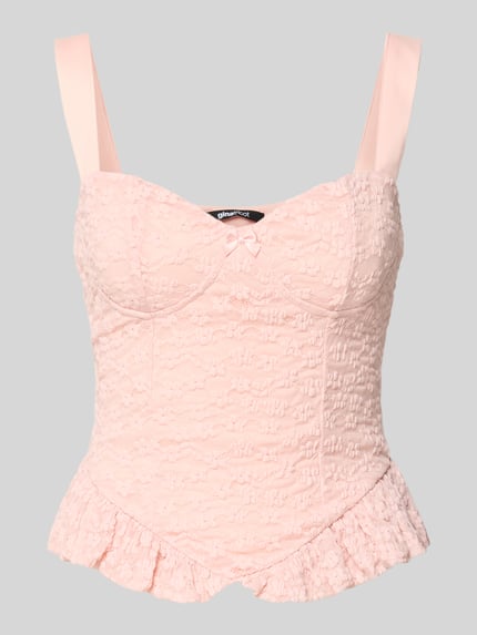 slim fit top met all-over kant Shop The Look MANNEQUINE