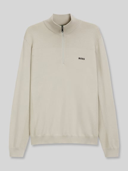 BOSS Green Sweter o kroju regular fit z dodatkiem żywej wełny model 'KN_Momentum-X QZ' Piaskowy 2