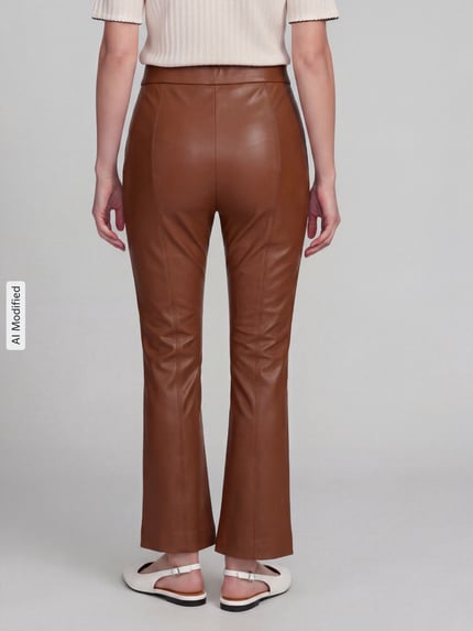 Raffaello Rossi Wide leg kunstleren broek van viscosemix model 'MACY' Camel - 5