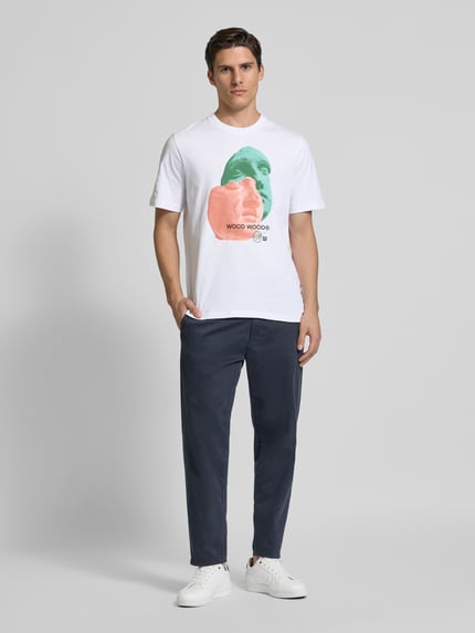 Wood Wood T-Shirt mit Motiv- und Label-Print Modell 'Bobby' Weiss 1