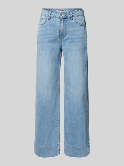 Produktfoto, Wide Leg Jeans mit Eingrifftaschen von Buena Vista aus Baumwoll-Mix mit Viskose-Anteil, helle Waschung, Knopf- und Reißverschluss, Bundweite 37 cm, Innenbeinlänge 76 cm, Damen Jeans