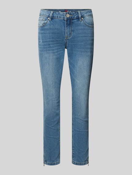 Produktfoto, Skinny Fit Jeans in 7/8-Länge mit seitlichen Reißverschlüssen von Buena Vista aus Baumwoll-Mix mit Viskose, blaue Waschung, glatte Struktur