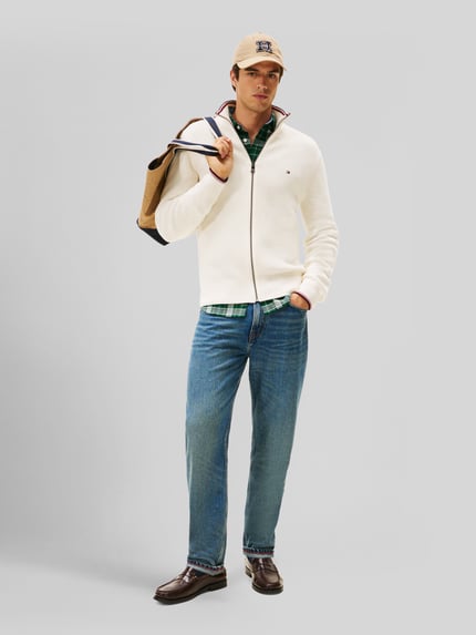 Tommy Hilfiger Regular Fit Strickjacke aus reiner Baumwolle Offwhite 1