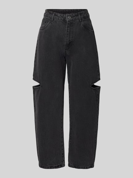 Produktfoto, Wide Leg Jeans mit Cut Out von Karo Kauer in Schwarz aus Reine Baumwolle mit 5-Pocket-Design, Knopf-Reißverschluss und Cut-Out