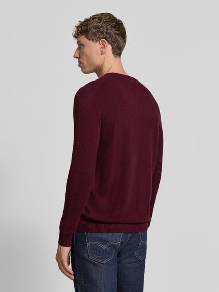 Christian Berg Men Kaschmirpullover mit gerippten Abschlüssen Bordeaux Melange 5