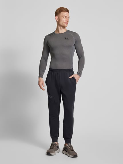 Under Armour Slim Fit Sport-Langarmshirt mit Logo-Print Modell 'HeatGear®' Hellgrau 1