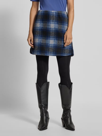 ICHI Minirok in all-over look, model 'WOOLY CHECK' Marineblauw - 4