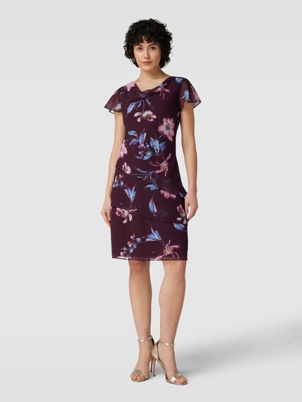Christian Berg Cocktail Knielanges Cocktailkleid mit floralem Muster Bordeaux 1