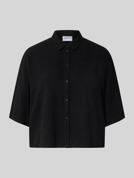 Produktfoto, Bluse mit Kentkragen und Knopfleiste von Jake*s Casual in Schwarz, Loose-Fit, 3/4-Arm, Rückenlänge 55 cm, Ärmellänge 31 cm, schlichte Optik