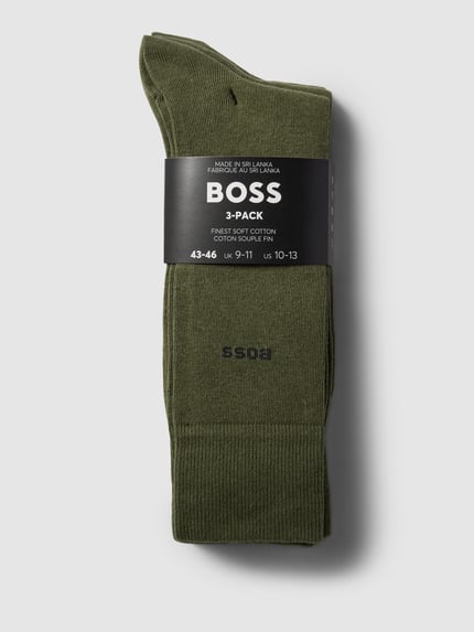 Productfoto, Socken mit Label-Detail im 3er-Pack van BOSS, katoenmix met stretch, effen ontwerp, ribboord, labeldetail
