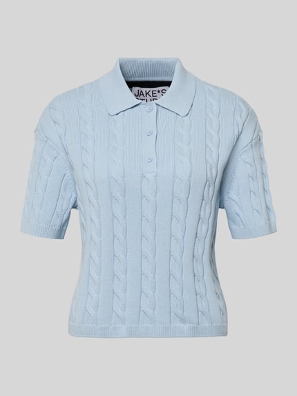 Produktfoto, Slim Fit Poloshirt in Strick-Optik von JAKE*S STUDIO WOMAN aus reiner Baumwolle, hellblau, gerippte Abschlüsse, Kurzarm, Polokragen.