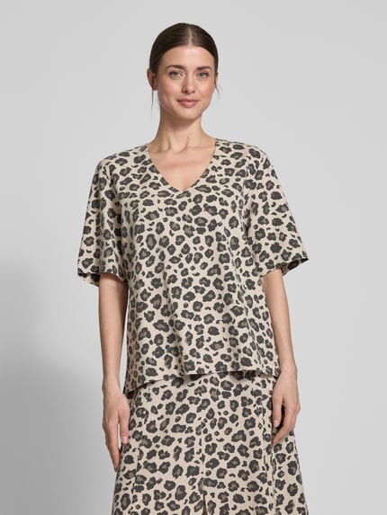 FREE/QUENT Bluzka o kroju regular fit z dekoltem w serek model ‘Lavisco’ Beżowy 4
