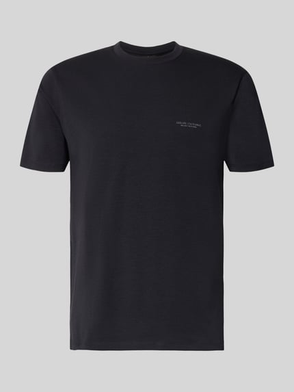 Produktfoto, Extra Slim Fit T-Shirt mit Rundhalsausschnitt von Armani Exchange, męski t-shirt, krój slim fit, okrągły dekolt, logo, długość tyłu w rozmiarze M: 70 cm, kolor czarny, gładka faktura
