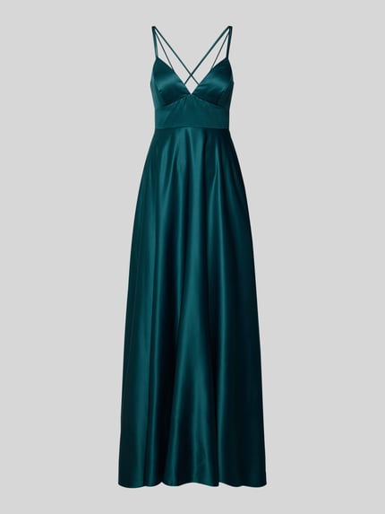 Jake*s Cocktail Abendkleid mit gekreuzten Spaghettiträgern Dunkelgruen Melange 2