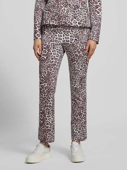 Marc Cain Flared fit stoffen broek met all-over dierenprint Zand - 4
