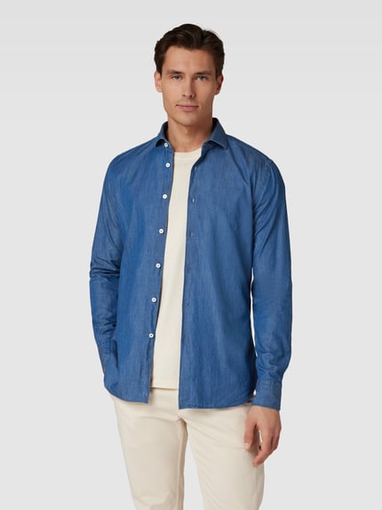 Xacus Regular Fit Businesshemd aus Uni Struktur Jeansblau 4