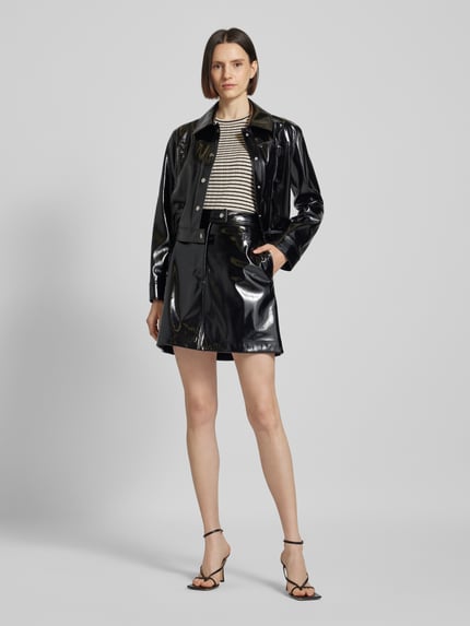 HUGO Knielange rok in leerlook met labelstitching, model 'RARLENA' Zwart - 1