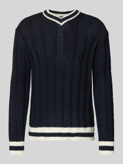 Selected Sweter o kroju relaxed fit z dzianiny z dodatkiem wełny model ‘ROY’ Ciemnoniebieski 2