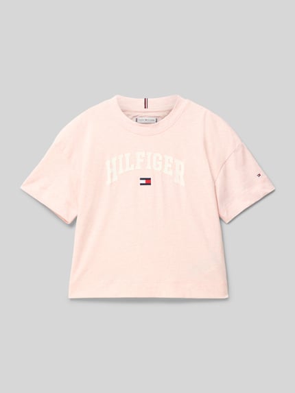 Tommy Hilfiger Teens T-shirt z okrągłym dekoltem i wyhaftowanym logo Morelowy 1