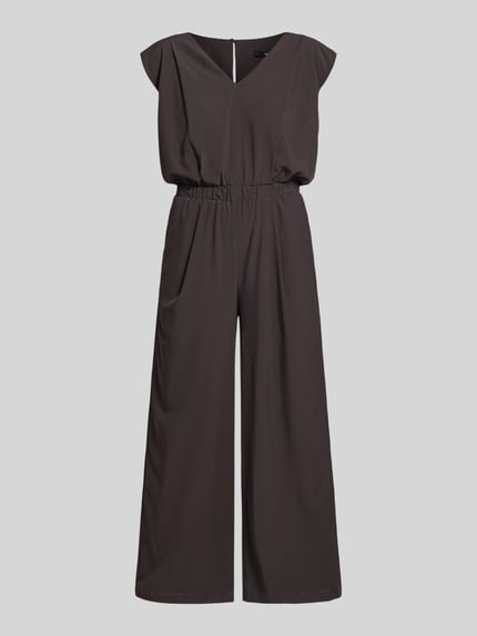 Produktfoto, Relaxed Fit Jumpsuit mit V-Ausschnitt Modell 'Charlou' von Someday, dunkelbraun, Elastischer-Material-Mix, Ärmelloses-Design, Tailliert, Eingrifftaschen, Rückenlänge 44 cm, Brustweite 52 cm, Gesamtlänge 146 cm, Innenbeinlänge 71 cm
