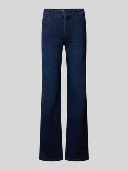 Produktfoto, Straight Fit Jeans aus Viskose mit Eingrifftaschen von Christian Berg Woman, dunkelblau, feine Textur, glatte Oberfläche, Damen Jeans, Reine Viskose, Knopf- und Reißverschluss, Bundweite 38 cm, Innenbeinlänge 78 cm