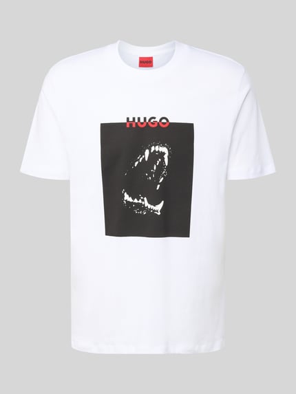 HUGO T-shirt z nadrukowanym motywem i logo model ‘Dobero’ Biały 2
