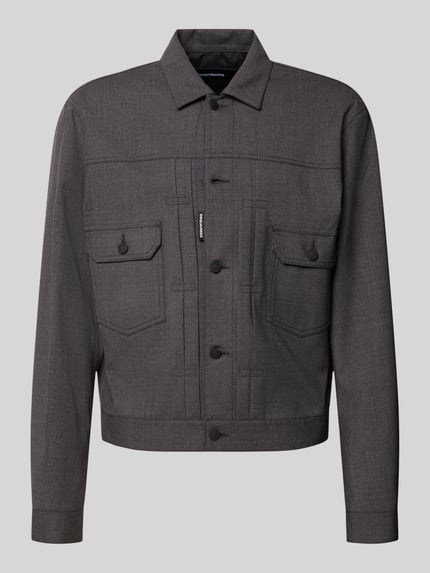 Produktfoto, Regular Fit Jacke mit Pattentaschen von Dsquared2 in Anthrazit mit Umlegekragen, Knopfleiste und Label-Detail, strukturierte Oberfläche