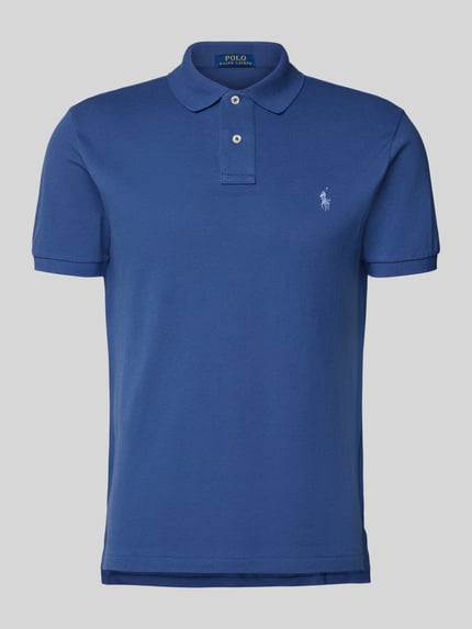 Produktfoto, Poloshirt mit Label-Stitching von Polo Ralph Lauren w kolorze niebieskim z bawełny, regular fit, kołnierzyk polo, krótkie rękawy