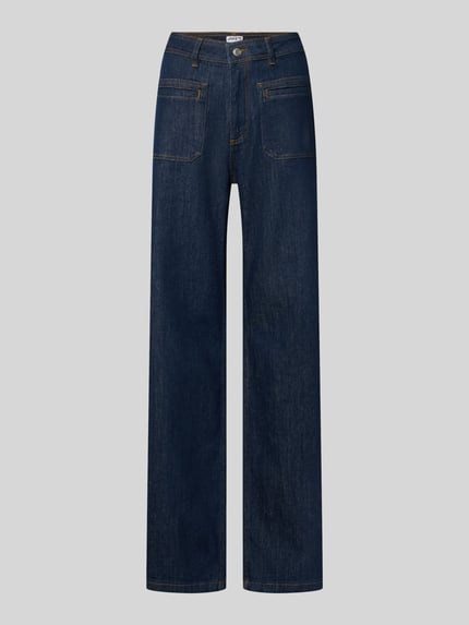 Produktfoto, ciemnoniebieskie jeansy z prostą, szeroką nogawką, wyraźna tekstura denimu, Wide & Loose Fit Jeans aus Baumwoll-Mix Modell 'Winona' von Jake*s Casual, damskie