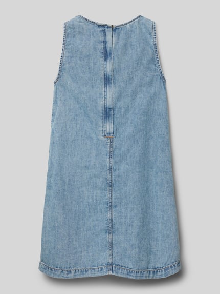Produktfoto, A-Linien Jeanskleid aus Baumwoll-Mix von Calvin Klein Jeans im Denim-Look mit breiten Trägern, Logo-Stitching und Midi-Länge