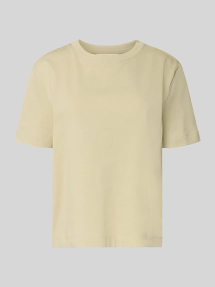Produktfoto, Boxy Fit T-Shirt aus reiner Baumwolle Modell 'ESSENTIAL' von Selected Femme, efekt: jednolity kolor, krój: pudełkowy krój, krótki rękaw, okrągły dekolt, wykończenie materiału: ciężki dżersej, materiał: czysta bawełna, naszywka z logo