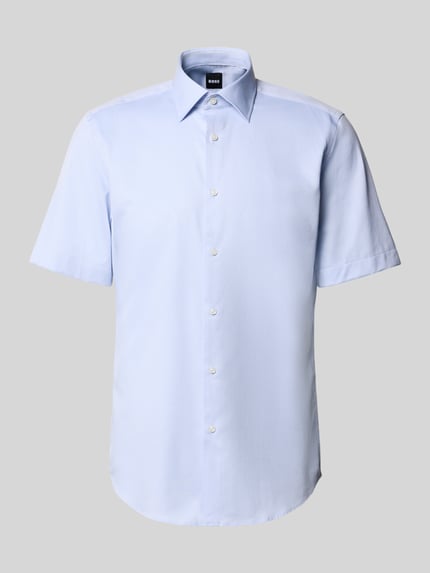 Produktfoto, Regular Fit Businesshemd aus Baumwoll-Mix Modell 'H-JOE-K-SH-C1-262' von BOSS, hellblau, Kentkragen, Kurzarm, Allover-Muster