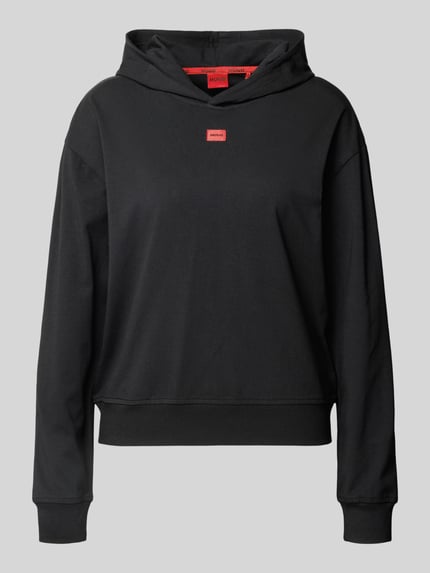 Productfoto, Regular Fit Hoodie aus Baumwoll-Modal-Mix Modell 'SIGNATURE' van HUGO, zwart, unikleurig, label stitching, lange mouwen, geribde boorden, sweatmateriaal.