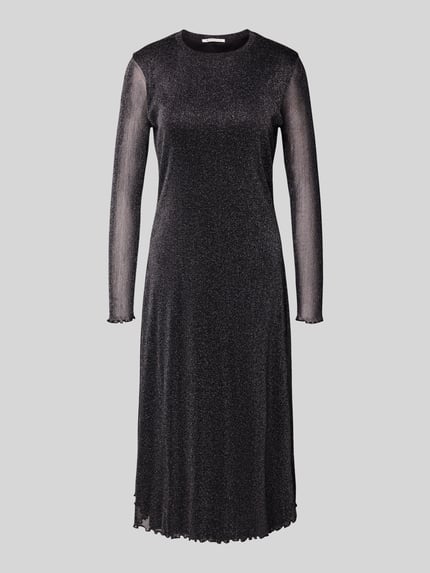 Produktfoto, Regular Fit Meshkleid mit Effektgarn von Tom Tailor Denim, glanzend, semitransparant, midi, lange mouwen, mesh-structuur.