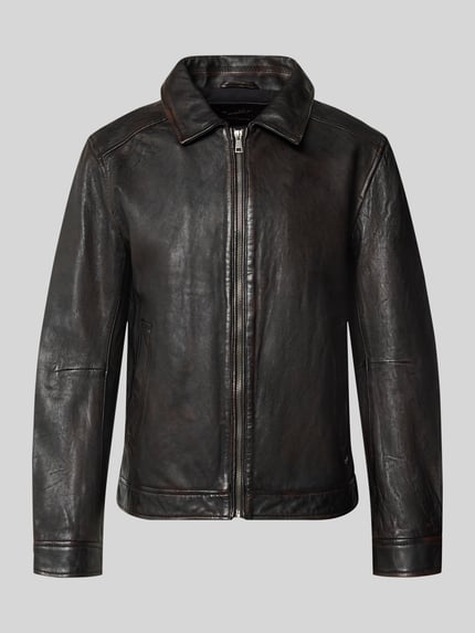 Produktfoto, Lederjacke mit Kentkragen Modell 'VENCHO' von MAURITIUS, krój regular fit, schwarzes Leder, glatte Textur, Reißverschluss