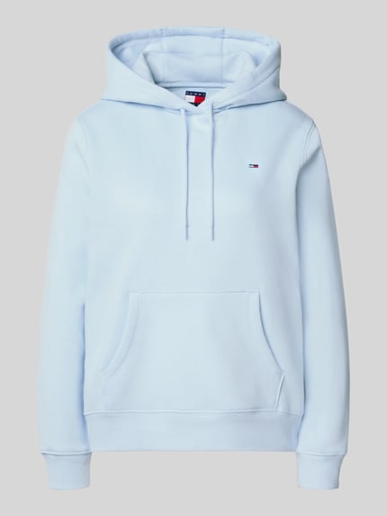 Produktfoto, Regular Fit Hoodie aus Baumwoll-Mix von Tommy Jeans in Hellblau mit Kängurutasche und glatter Textur, Damen Hoodie von Tommy Jeans