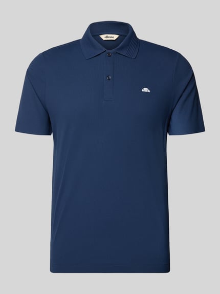 Produktfoto, Slim Fit Poloshirt mit Logo Modell 'EDMOND' von Ellesse in Dunkelblau, glatte Struktur, Knopfleiste, Stretch-Material-Mix