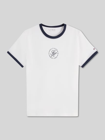 Tommy Hilfiger regular fit T-shirt met katoen en logostitching Ecru - 2