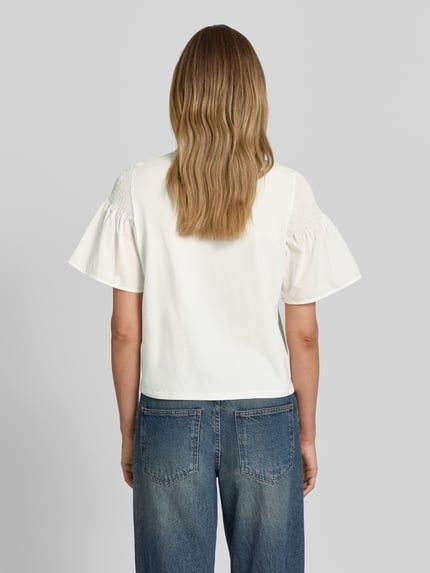 COMMA Regular Fit T-Shirt mit Smok-Detail Offwhite 5