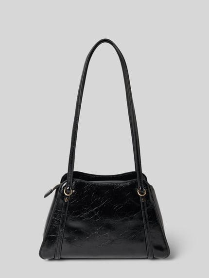 Produktfoto, zwarte Shoulder Bag in Leder-Optik Model 'Xena' van GUESS met logodetail, ritssluiting, smalle schouderband, 19x17x10 cm, bandlengte 62 cm